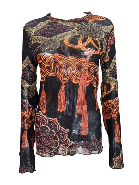 Just Cavalli Black Mesh Tassle Print Longsleeve Top