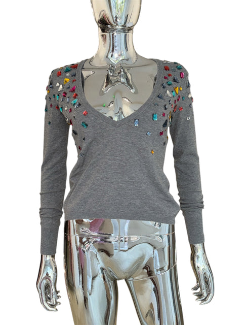 Lui Jeans Grey Gemstones V-Neck