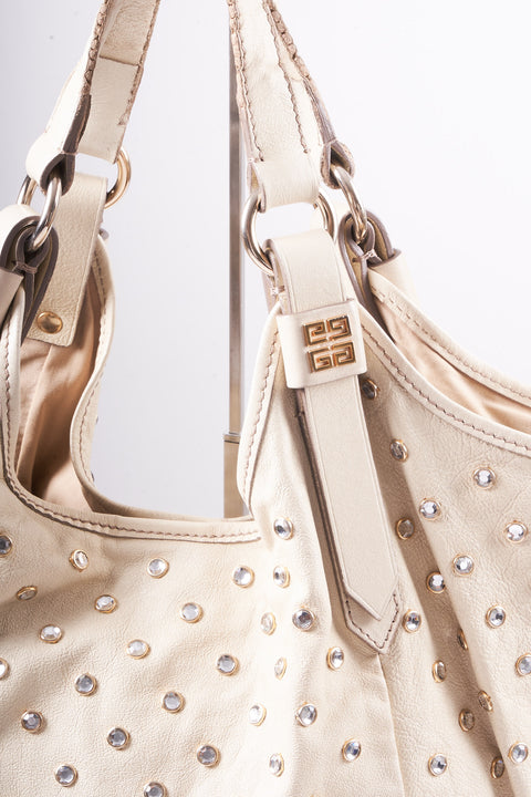 Givenchy Rhinestone Shoulder Bag Leather White Gold