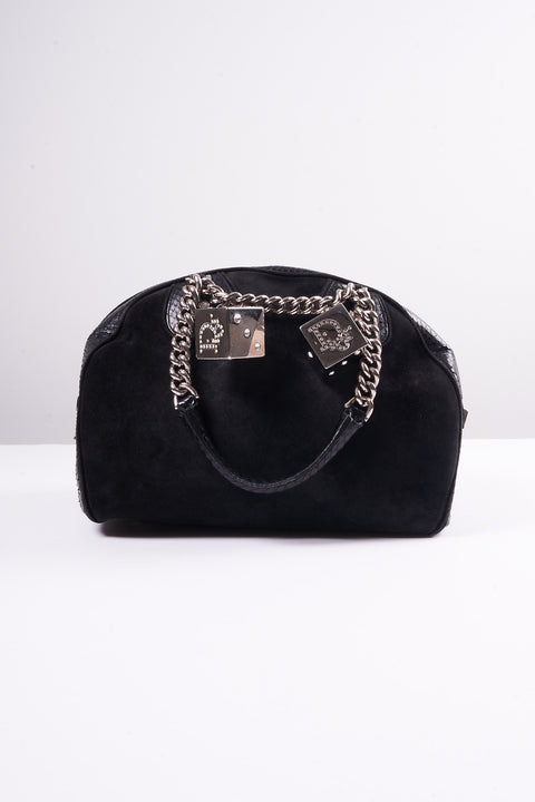 Christian Dior Gambler Black Suede & Python Boston Bag