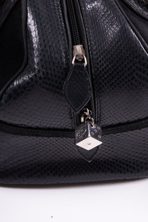 Christian Dior Gambler Black Suede & Python Boston Bag