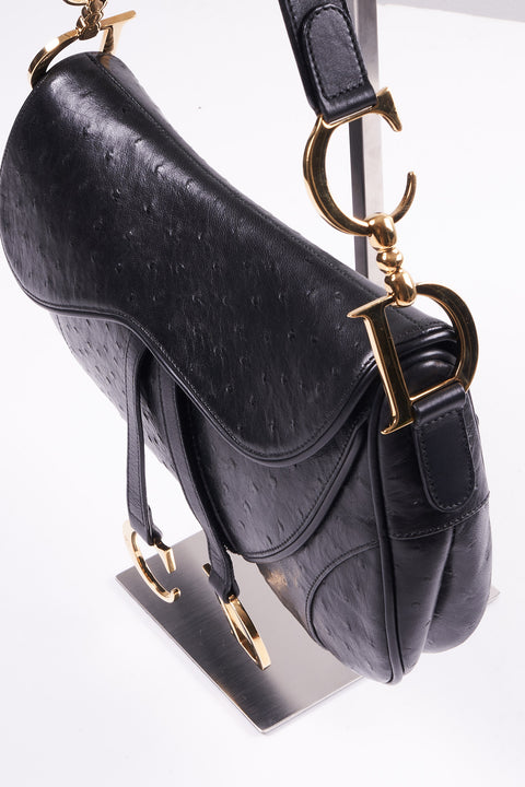 Christian Dior Double Saddle Black Ostrich