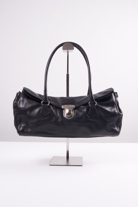 Prada Black Leather Top Handle Shoulder Bag