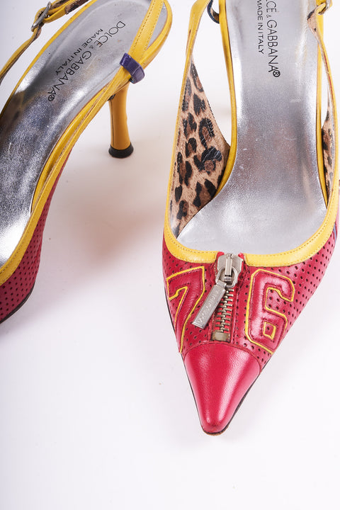 Dolce & Gabbana Red an Yellow Zip Kitten Heels 37