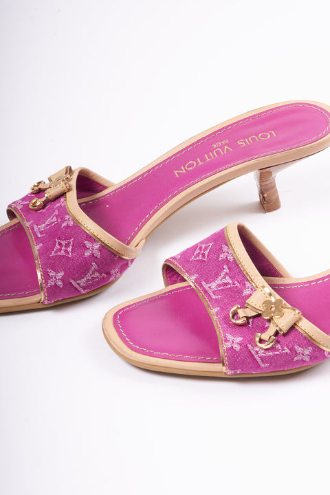 Louis Vuitton Pink Denim Monogram Heels Size 39