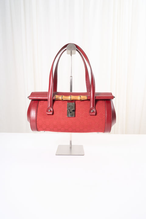 Gucci Bamboo GG Canvas&Leather Red Bag