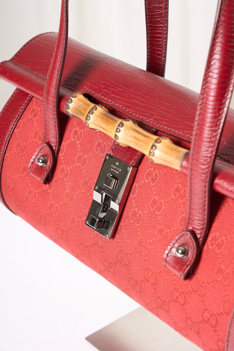 Gucci Bamboo GG Canvas&Leather Red Bag