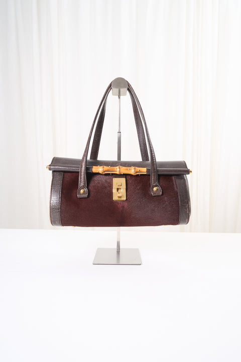 Gucci Bamboo Bullet Dark Brown Pony Hair Bag