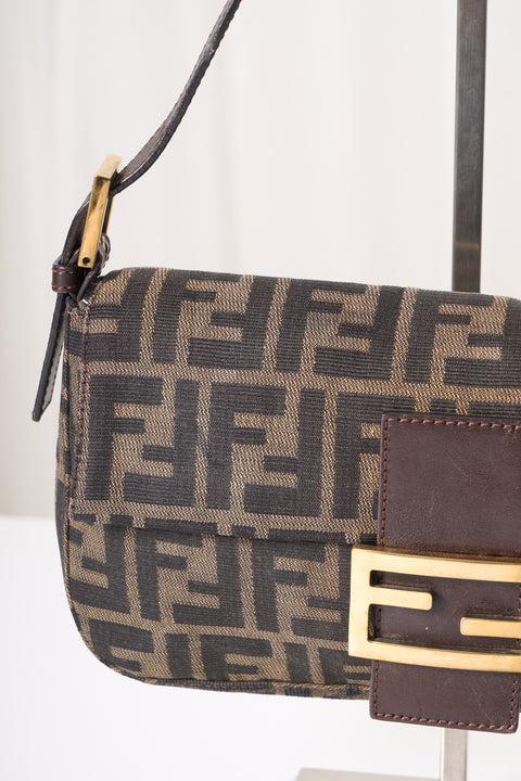 Fendi Zucca Baguette Brown Canvas Shoulder Bag
