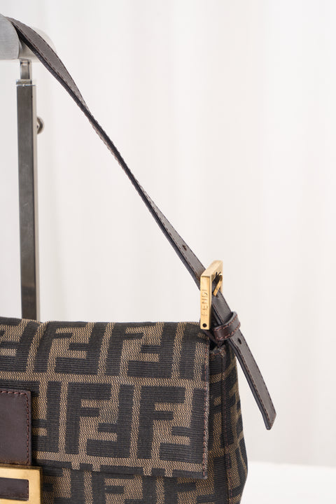 Fendi Zucca Baguette Brown Canvas Shoulder Bag
