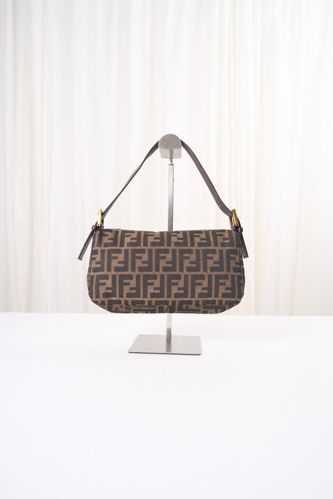 Fendi Zucca Baguette Brown Canvas Shoulder Bag