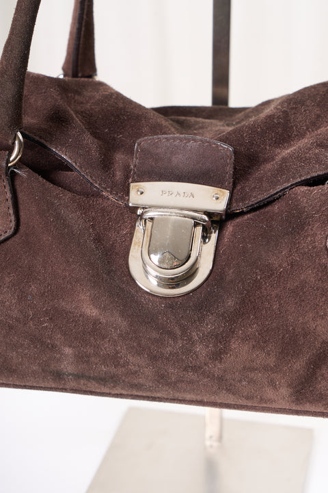 Prada Archive Suede Brown Shoulder Bag