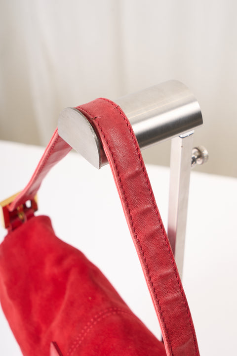 Fendi Baguette Red Suede Shoulder Bag