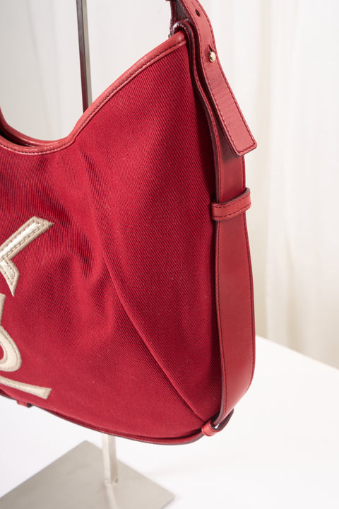 YSL Mombasa Red Canvas Shoulder Bag