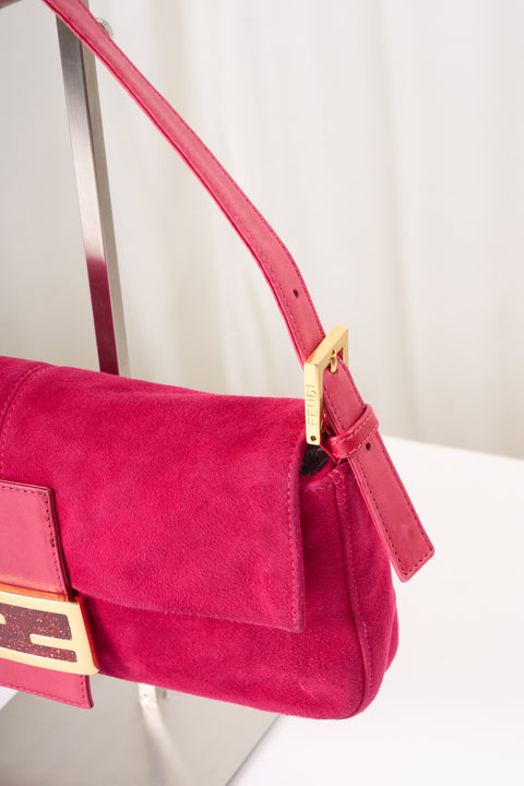 Fendi Baguette Embroidered Pink Wool Bag