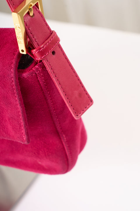 Fendi Baguette Embroidered Pink Wool Bag