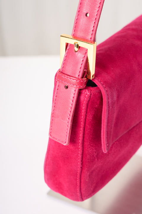 Fendi Baguette Embroidered Pink Wool Bag