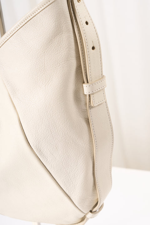 YSL Mombasa White Leather Studs Shoulder Bag