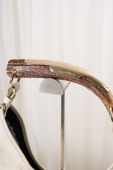 YSL Mombasa White Leather Studs Shoulder Bag