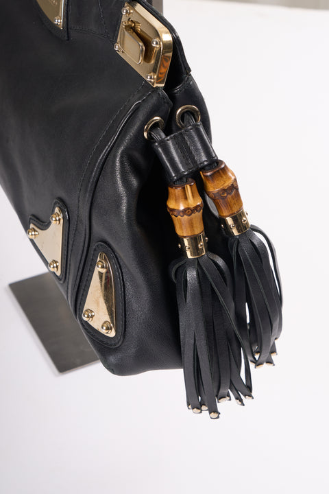 Gucci Indie Bamboo Tussel Leather Black Handbag