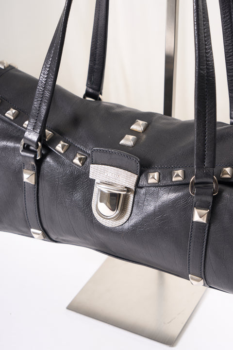 Prada Black Leather With Silver Studs Bag