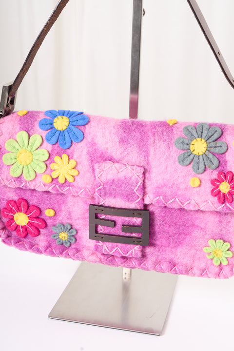 Fendi Baguette Purple Velvet Shoulder Bag