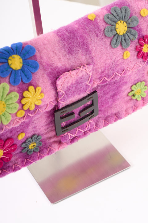 Fendi Baguette Purple Velvet Shoulder Bag