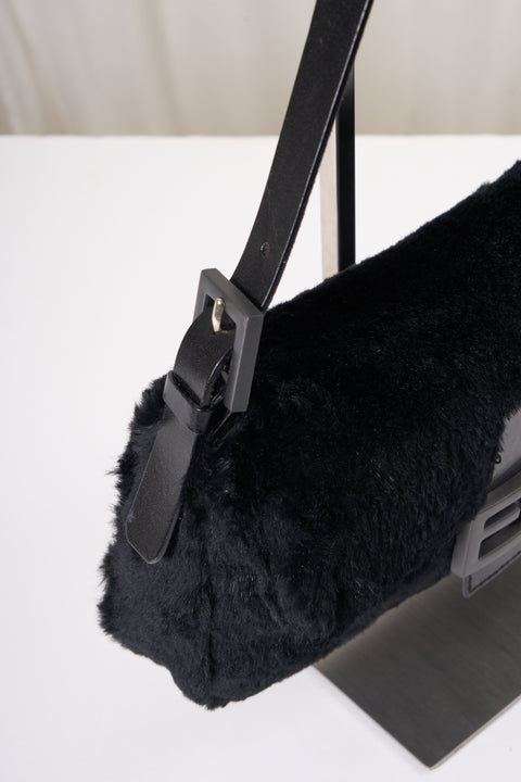 Fendi Baguette Black Rabbit Fur Bag