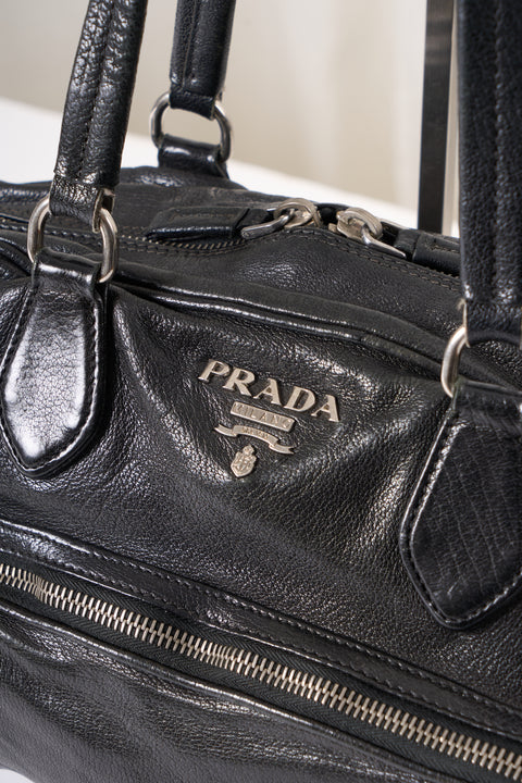 Prada Black Leather Hobo Shoulder Bag