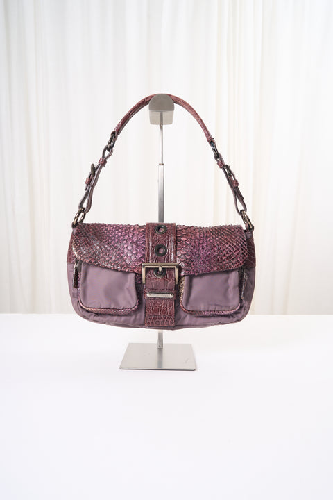 Prada Purple Nylon Python Leather Bag