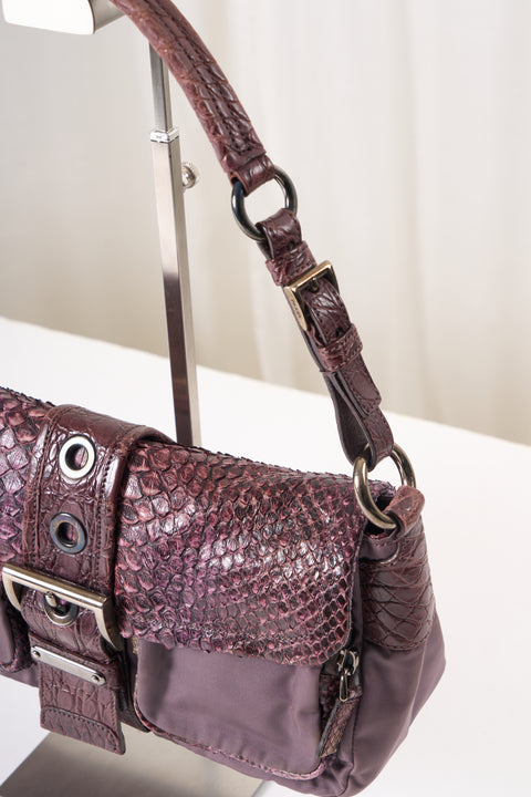 Prada Purple Nylon Python Leather Bag