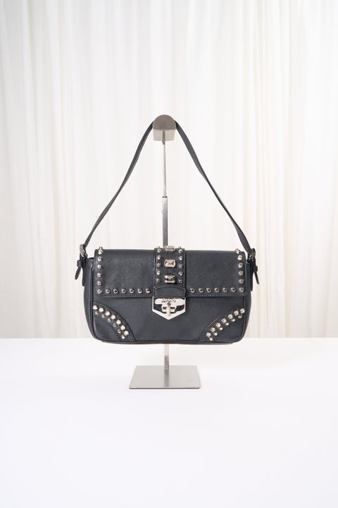 Prada Black Leather Studs Shoulder Bag