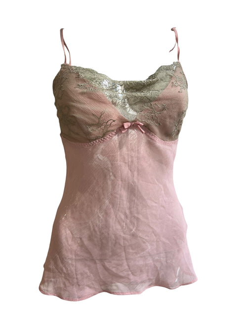 Vintage Pink Silk Effect Lace Top