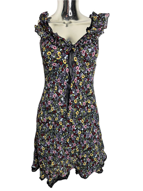 Vintage Black Purple Flowers Print Dress