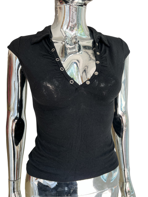 Vintage Black V-Neckline Top With Buttons