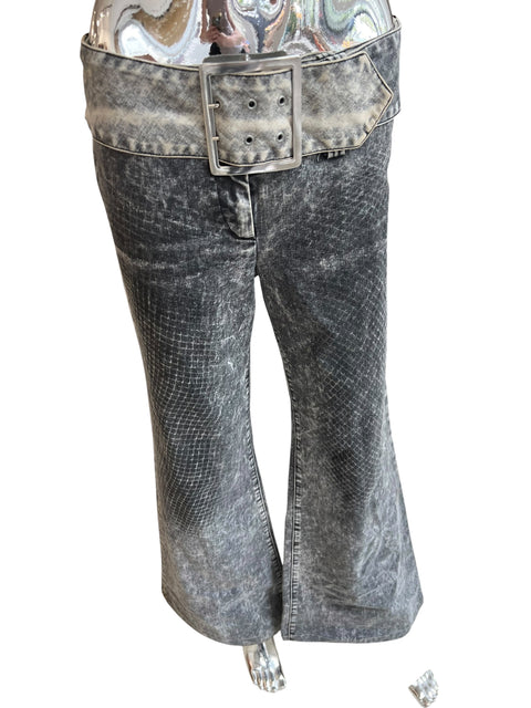 Indian Rose Grey Printed Pants With Belt