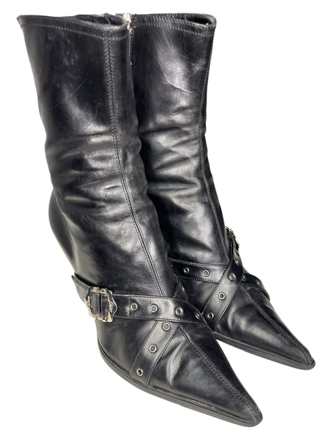 Christian Dior Black Leather Belt Boots