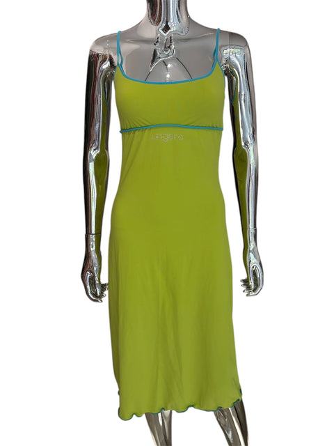 Ungaro Sun Bright Green Dress With Blue Trimmings