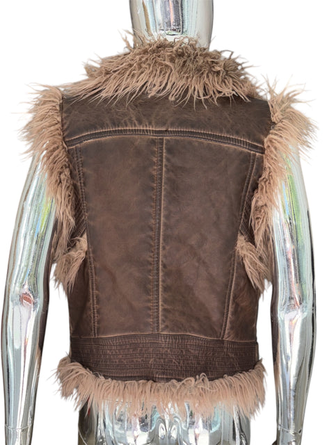 Key-Di Brown Faux Leather Sherling Vest