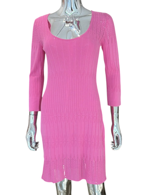 Blumarine Bright Pink Jersey Quarter Sleeve Dress