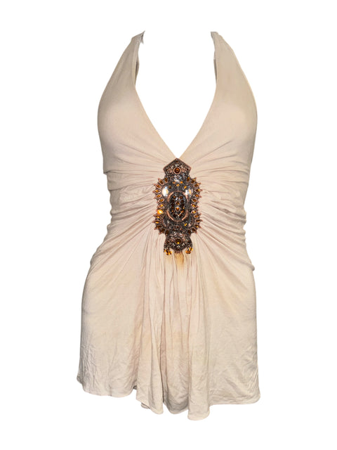 Sky Embellishment Beige Halter Top