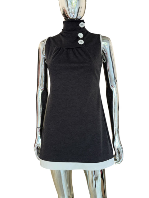 Viviana Gray High-Neck Dress With Buttons