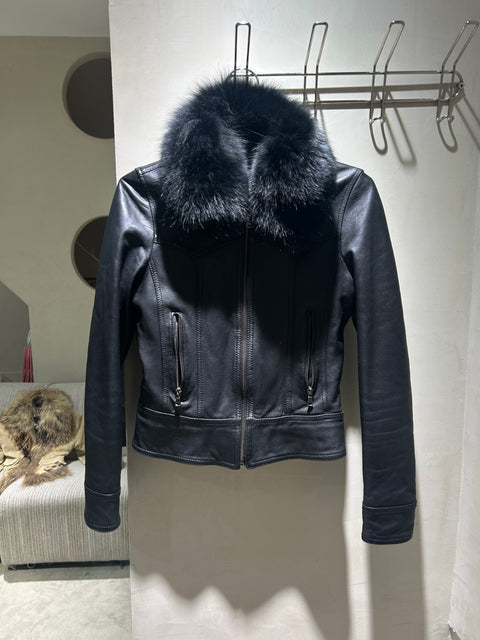 Sandro Ferrone Black Leather and Fur