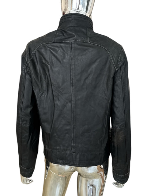 Conbipel Black High-Neck Real Leather Jacket