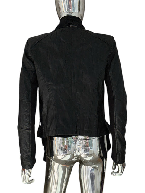 Vintage Black Leather Big Collar Jacket
