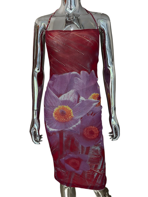 Roberto Cavalli Spring 2000 Red And Purple Floral Dress