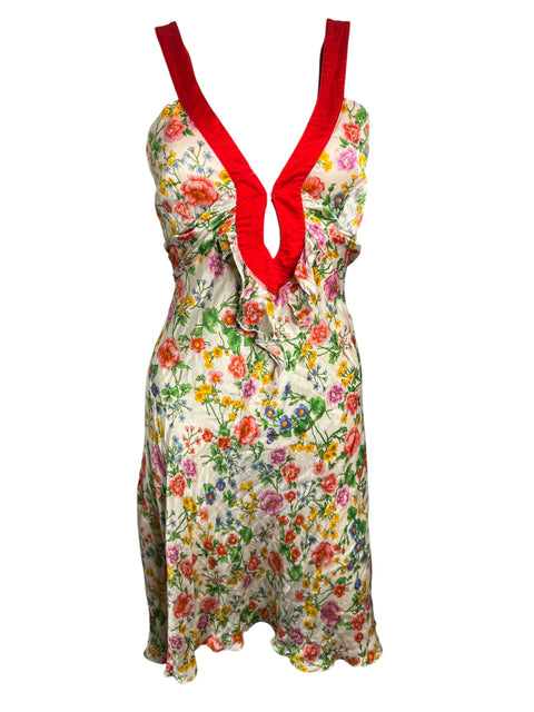 Toy g Silk Satin Red Floral Print Dress