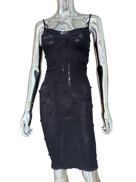 Marithé + François Girbaud Black Flower Embellished Midi Dress