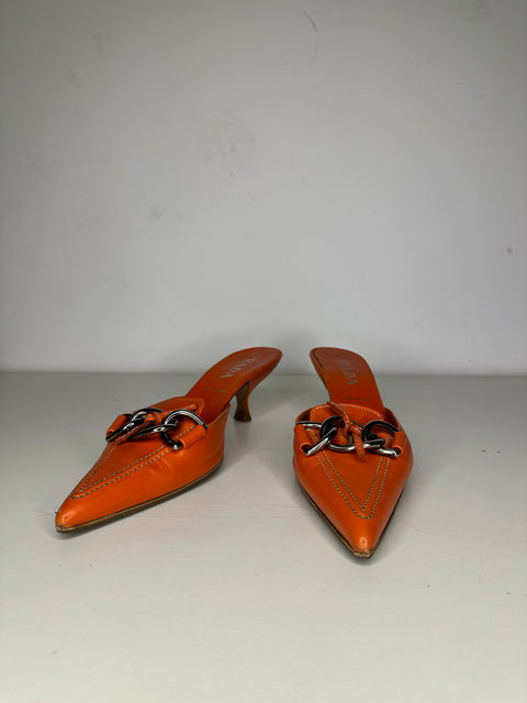 Prada Orange Mules