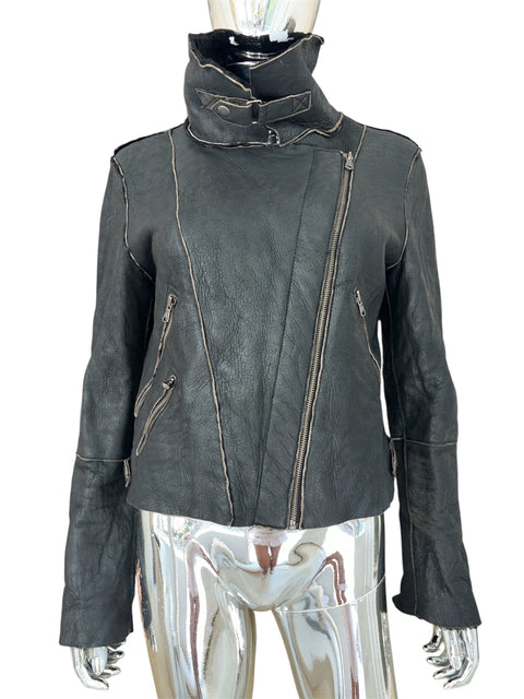 Black High-Neck Biker Jacket With Fleece Interior